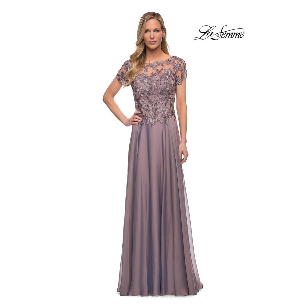 La Femme 29235 Embroidery Chiffon Column Gown Dark Mauve Women's Size 18